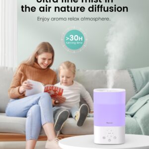 Pharata Humidifiers for Bedroom Baby, 3.5L Top Fill Air Humidifiers for Home, Ultrasonic Cool Mist Humidifiers for Large Room Indoor Plants Nursery, Night Light, White