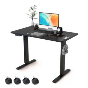 win up time electric standing desk whole piece desktop height adjustable desk- standing computer desk, sit stand desk frame & top, electric stand up desk on wheels