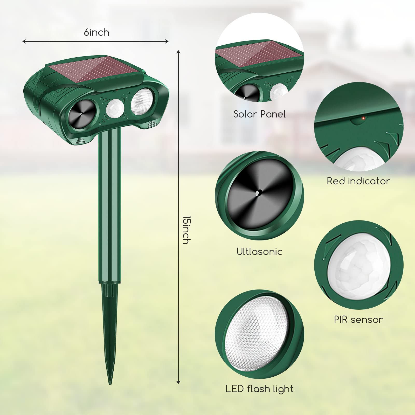 2 Pack Upgraded Solar Deer Repellent Devices for Garden,Ultrasonic Animal Repeller Outdoor with Motion Sensor to Scare Away Raccoon Cat Rabbit Squirrel Dog Skunk,Animal Deterrent for Yard Protection