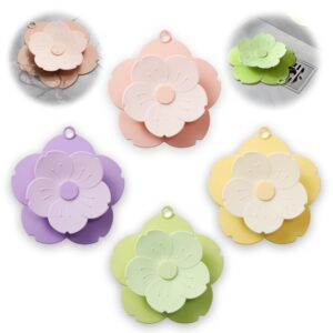 anti-odor petal hair drain catcher, 7" silicone hair stopper drain cover for shower, protector silicone bathtub, easy to install suit for bathroom,bathtub,kitchen and sink (4 colors -4pack)