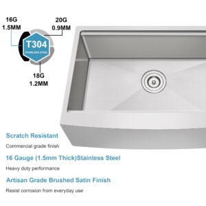 JoviPrime 33 Inch Undermount Workstation Farmhouse Kitchen Sink 304 Stainless Steel 16 Gauge Apron Front Spacious Single Bowl Deep Farm Style Sinks with Ledge & Accessories 33" x 21" x 10"