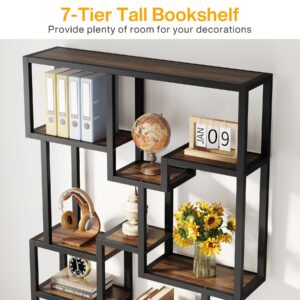 Tribesigns 7 Tier Bookshelf, 70.9" Industrial Bookcase Etagere Bookshelves, Wood Tall Book Shelves Open Display Storage Shelf for Living Room, Home Office, Rustic Brown