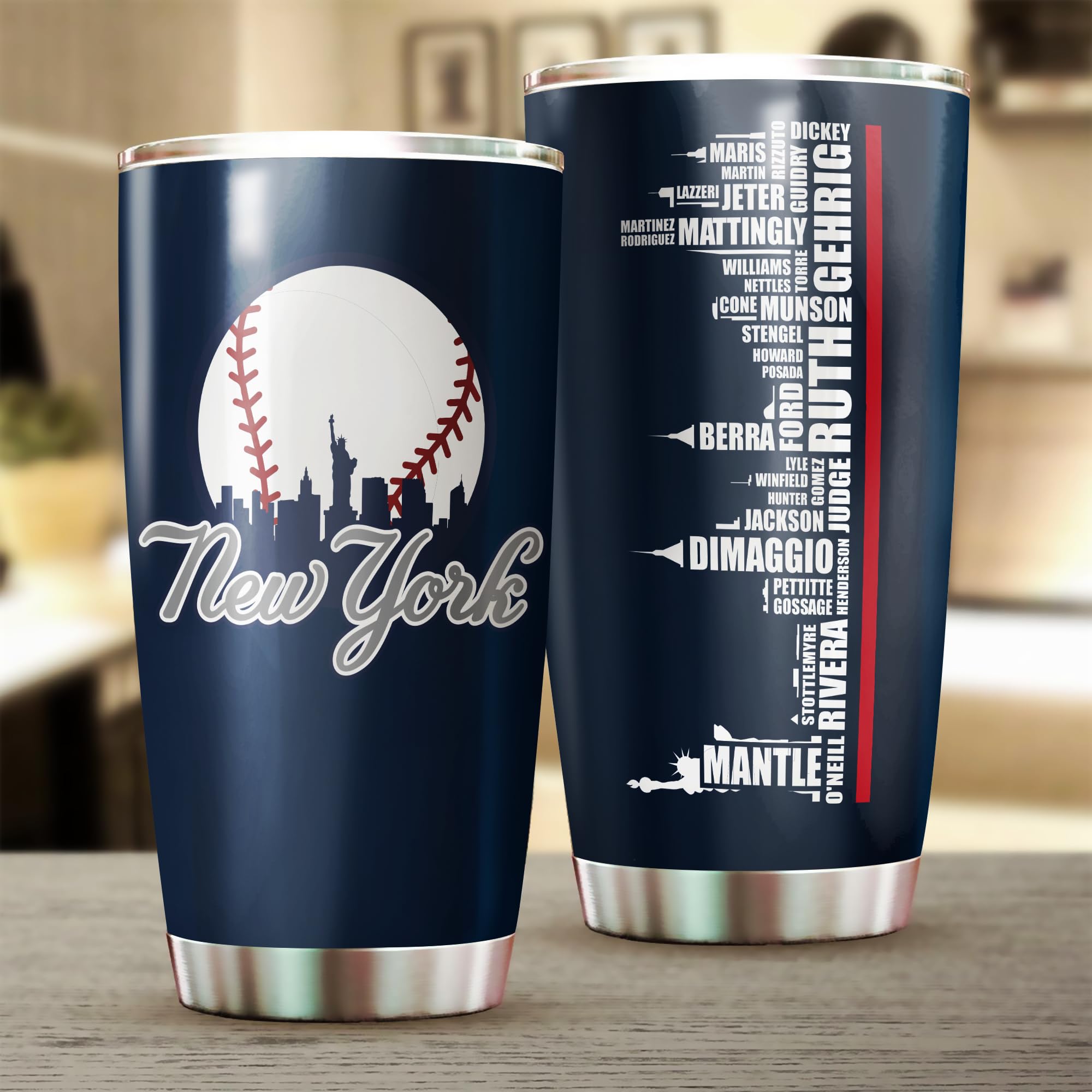 TEERABBIT Legends New York Baseball City Skyline Tumbler - Coffee Mug Insulated Tumbler With Lid - Mother's Day, Father's Day, Birthday, Christmas Gifts For Fans - 20 Oz| Stainless Steel