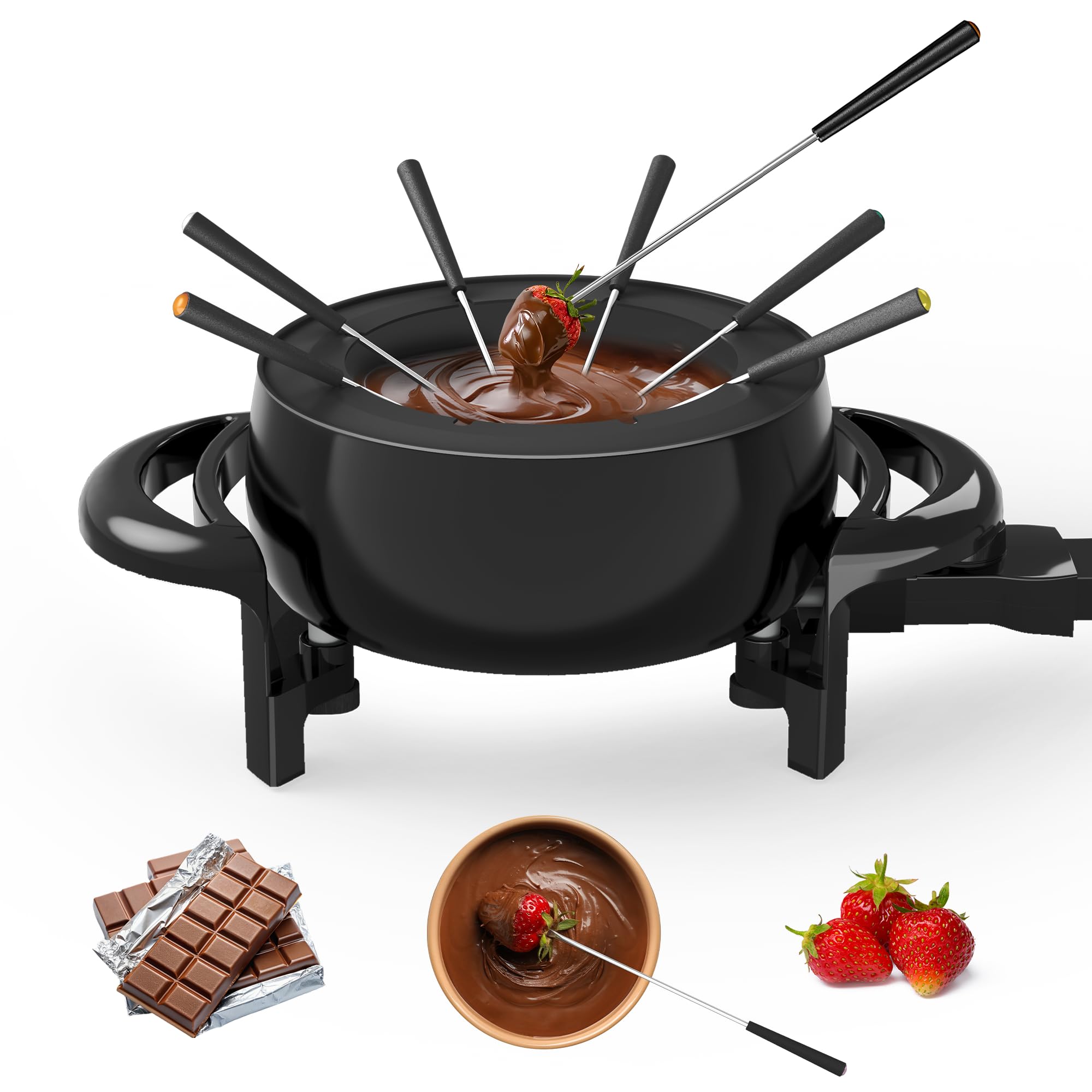 Electric Fondue Pot Set, 3 Quart Fondue Set for Melting Chocolate Cheese with 8 Color-Coded Forks, Adjustable Temp Control, 1000W Non-Stick Fondue Maker for Dessert, Broth and Oil