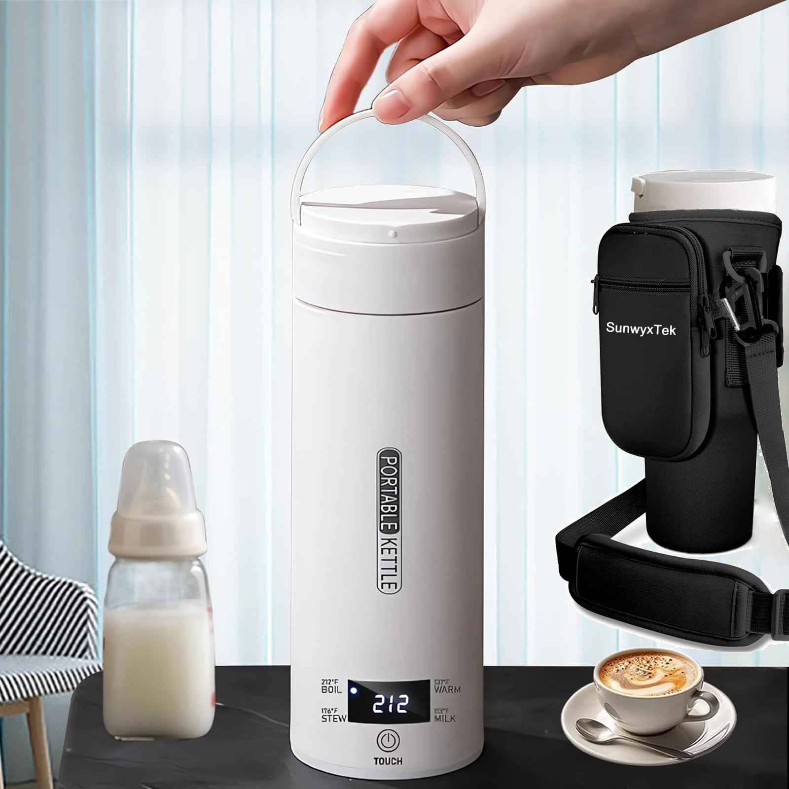 Portable Electric Kettle for Travel, Small Mini 500 ml Portable Electric Tea Coffee Kettle Hot Water Boiler for Camping Travel, 4 Temperature Controls, Auto Shut Off & Boil Dry Protection, BPA Free