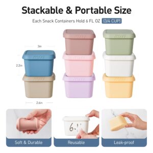 ISSEVE 8Pack 6oz Silicone Snack Containers for Kids, Reusable Small Containers with Lids, Leak Proof Silicone Food Storage Containers, Stackable Kids Lunch Box for Daycare, School, Travel