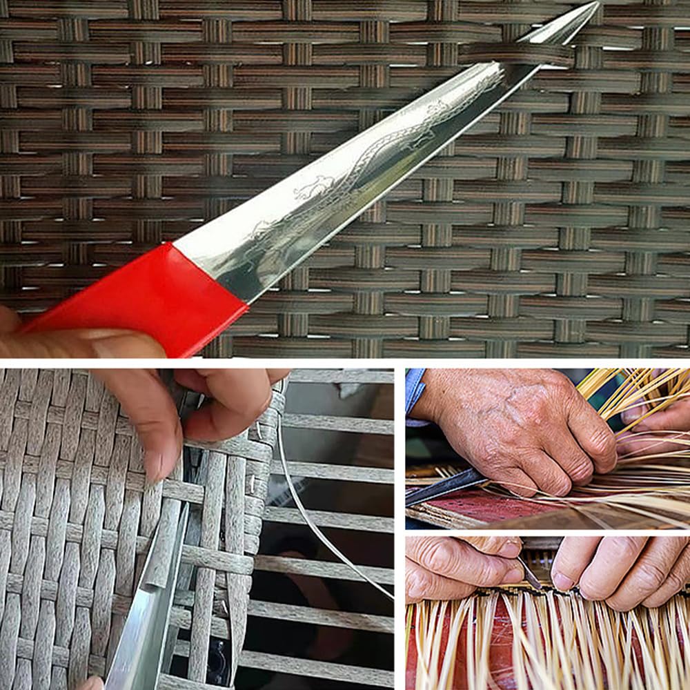 Wicker Weaving Tool, Stainless Steel with Non-Slip Silicone Handle Cover Knitting Tools, Engraved Dragon Pattern, Prying Tools Picking Tools for Knit and Repair Rattan Chair Table Basket