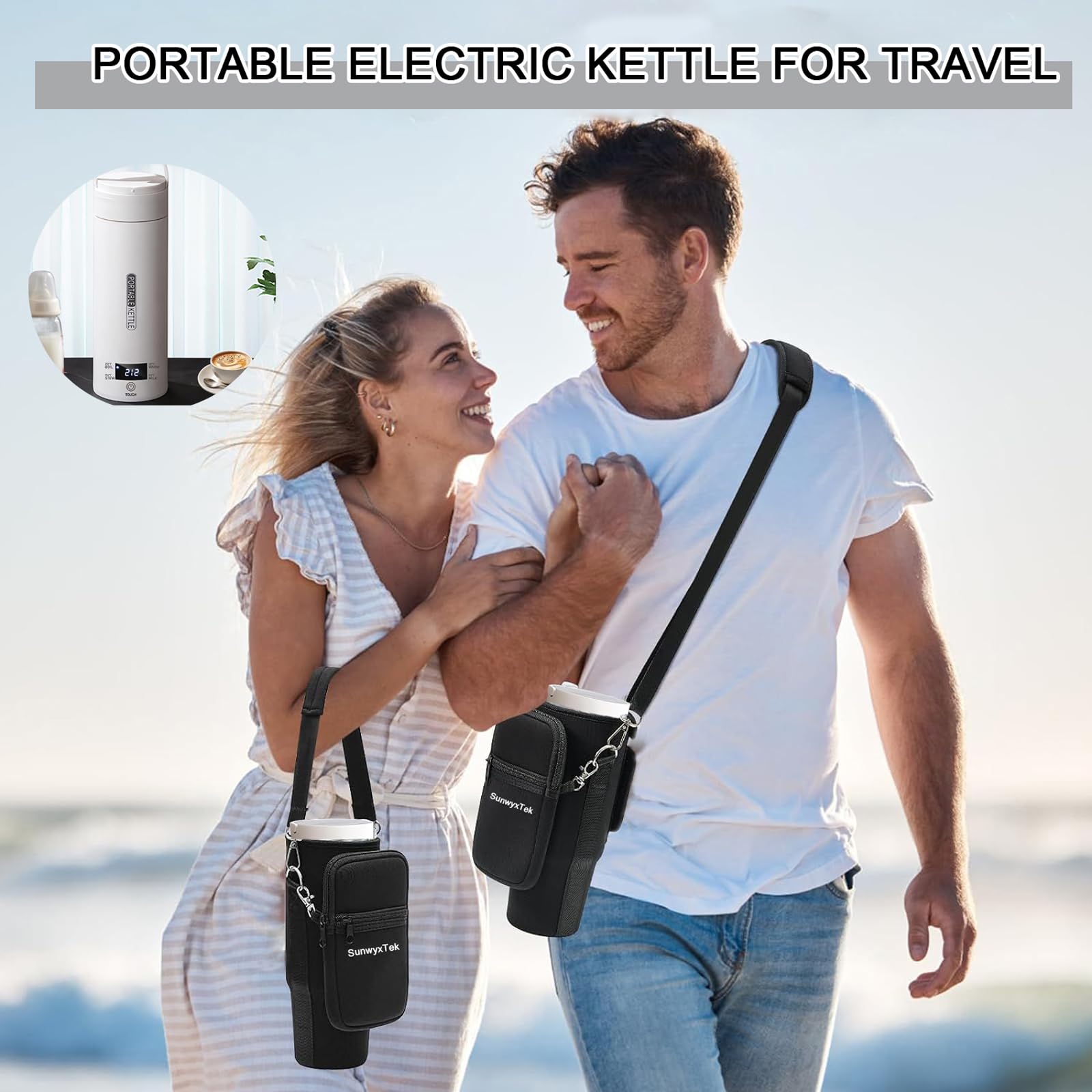 Portable Electric Kettle for Travel, Small Mini 500 ml Portable Electric Tea Coffee Kettle Hot Water Boiler for Camping Travel, 4 Temperature Controls, Auto Shut Off & Boil Dry Protection, BPA Free