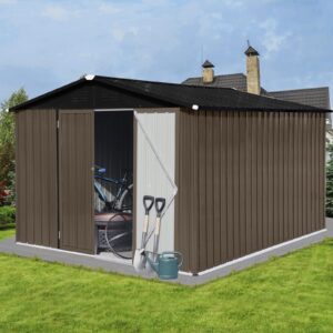 Generic Metal Garden Sheds 10ftx8ft Outdoor Storage Sheds Brown+Black with Window, W1350S00035