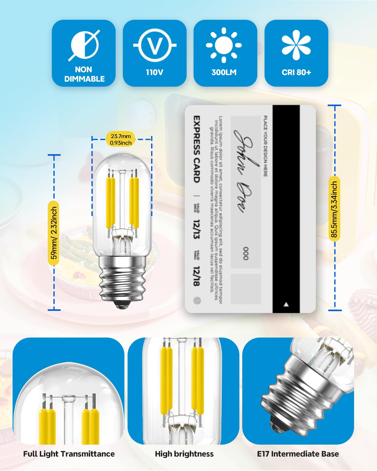 TobeBright Microwave Light Bulbs Under Hood 4W 120V - 400LM E17 LED Under Hood Appliance Bulb 40W Equivalent - Non-Dimmable Daylight 6000K Use for Oven,Refrigerator,Range Hood,Stove, 2pcs