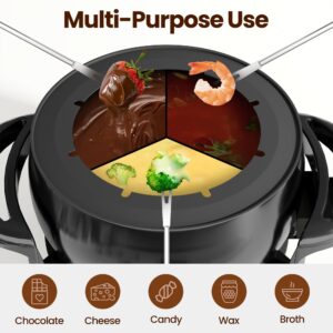 Electric Fondue Pot Set, 3 Quart Fondue Set for Melting Chocolate Cheese with 8 Color-Coded Forks, Adjustable Temp Control, 1000W Non-Stick Fondue Maker for Dessert, Broth and Oil