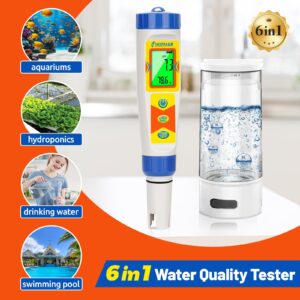 UIUZMAR Hydrogen Water Tester pH Meter 6 in 1 pH H2 ORP TDS EC Temp Tester Dissolved Hydrogen Tester for Hydrogen Water Bottle pH and ORP Meter for Household Drinking Water Hydroponics Pool