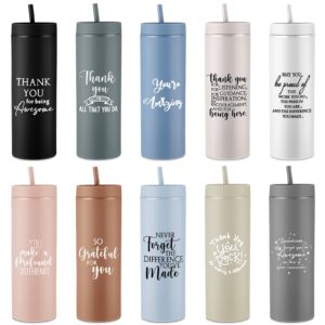 rtteri 10 pcs thank you cups employee appreciation gifts 16oz skinny tumblers with lids and straws plastic tumblers for team coworker teacher staff christmas gifts(neutral color,appreciation)