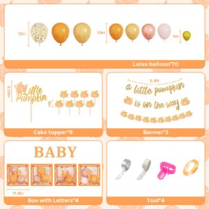 Little Pumpkin Baby Shower Balloon Boxes Decorations, Fall Orange Balloon Garland A Little Pumpkin is On The Way Banner for Autumn Thanksgiving 1st Birthday Girl Gender Reveal Welcome Party Supplies