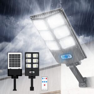 navazip 200w solar lights outdoor, 15000lm solar lights for outside waterproof, solar flood lights outdoor motion sensor with remote, for street,yard, garden, path & parking lot