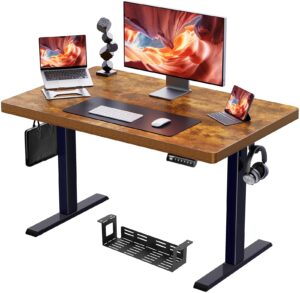 ergear whole piece standing desk, 40x24 inch thick adjustable desk with 4 height memory, electric sit stand desk with cable management tray, ergonomic desk for home office, vintage brown, egesd72v