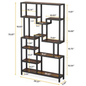 Tribesigns 7 Tier Bookshelf, 70.9" Industrial Bookcase Etagere Bookshelves, Wood Tall Book Shelves Open Display Storage Shelf for Living Room, Home Office, Rustic Brown