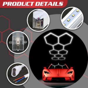 ALL4DETAIL Hexagon LED Garage Light, 8 Grid System 6500K Car Detailing Shop Light for Workshop Garage Basement Gym