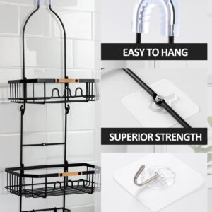 Gronda Shower Caddy Hanging Over Shower Head, Rustproof Anti-Slip Anti-Swing Black Shower Head Caddy Hanging for Inside Shower with Hooks and Adhesives