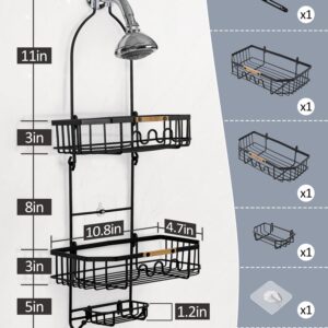 Gronda Shower Caddy Hanging Over Shower Head, Rustproof Anti-Slip Anti-Swing Black Shower Head Caddy Hanging for Inside Shower with Hooks and Adhesives
