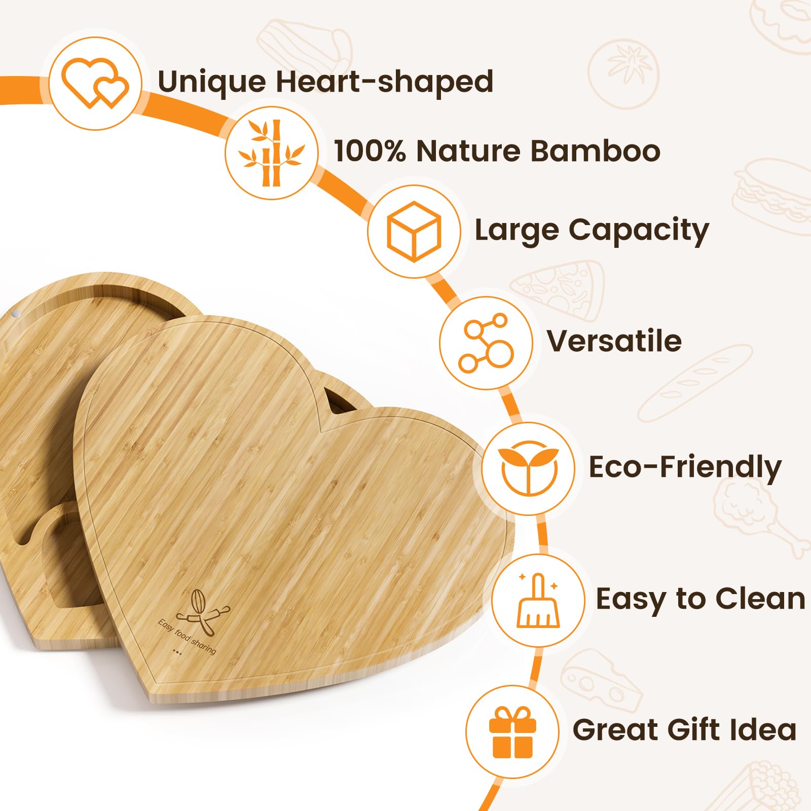 Charcuterie Boards Gift Set - 2 Unique Heart Shade Bamboo Cheese Board with 2 Seasoning Dishs - Mothers Day Gifts for Mom - House Warming Gifts New Home - Wedding Gifts, Bridal Shower Gift