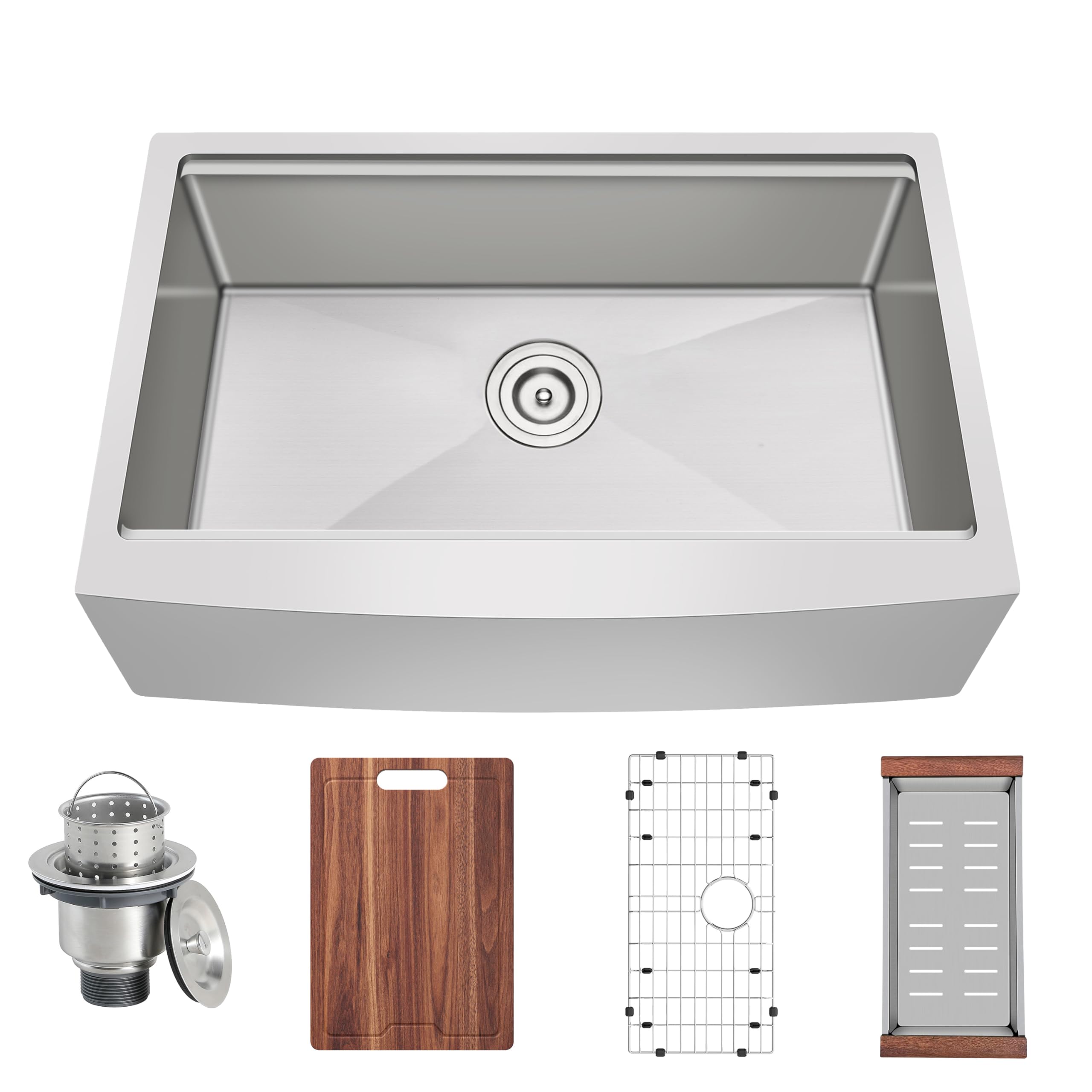 JoviPrime 33 Inch Undermount Workstation Farmhouse Kitchen Sink 304 Stainless Steel 16 Gauge Apron Front Spacious Single Bowl Deep Farm Style Sinks with Ledge & Accessories 33" x 21" x 10"