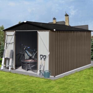 generic metal garden sheds 10ftx8ft outdoor storage sheds brown+black with window, w1350s00035