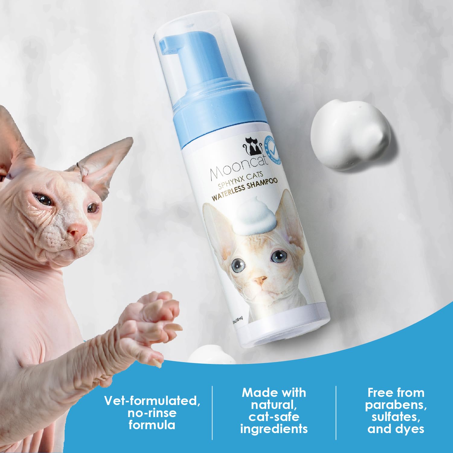 Mooncat Waterless Cat Shampoo, Licking Safe Dry Shampoo for Sphynx Cats ｜Mooncat Unscented Cat&Dog Wipes | Plant-Based Cat&Dog Grooming Supplies from Eye to Paw