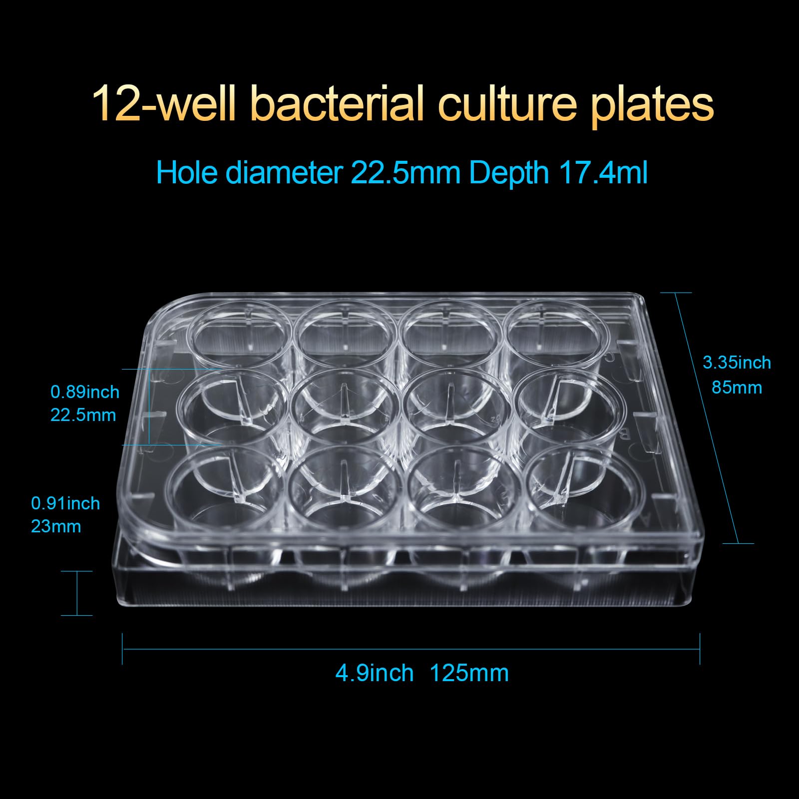 LVDALAB 12 Well Bacterial Culture Dishes Tissue Culture Dish Polystyrene Petri Dish with Lids Educational Petri Plates for Lab Science Experiment, Pack of 10,Sterile