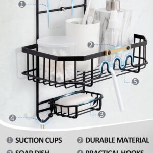 Gronda Shower Caddy Hanging Over Shower Head, Rustproof Anti-Slip Anti-Swing Black Shower Head Caddy Hanging for Inside Shower with Hooks and Adhesives