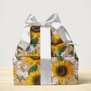 WRAPAHOLIC Kraft Floral Wrapping Paper Roll - Mini Roll - 17 Inch x 33 Feet - Sunflower Design, Perfect for Birthday, Baby Shower, Party, Holiday