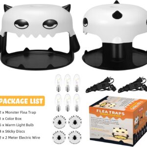 2 Pack Flea Traps for Inside Your Home, 2024 Monster Flea Killer with Sticky Discs & Bulbs, Professional Pest Control Trapper for House, Safe Flea Lights Insect Catcher Bed Bug Trap for Kids & Pets