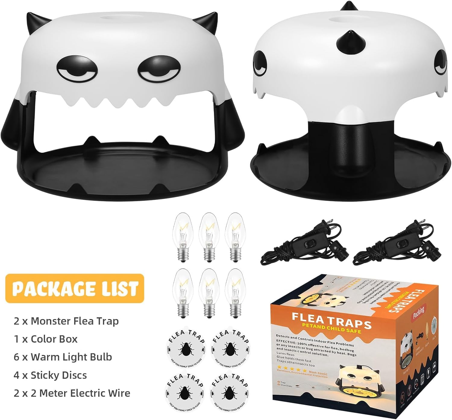 2 Pack Flea Traps for Inside Your Home, 2024 Monster Flea Killer with Sticky Discs & Bulbs, Professional Pest Control Trapper for House, Safe Flea Lights Insect Catcher Bed Bug Trap for Kids & Pets