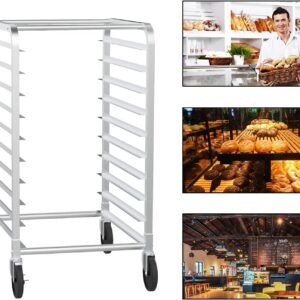 ROVSUN 10-Tiers Sheet Bun Pan Speed Bakery Tray Racks, Commercial Stainless Steel Baking Racks with Brake Wheels, Push Bread Tray Food Cart, Perfect for Kitchen/Dining Rooms