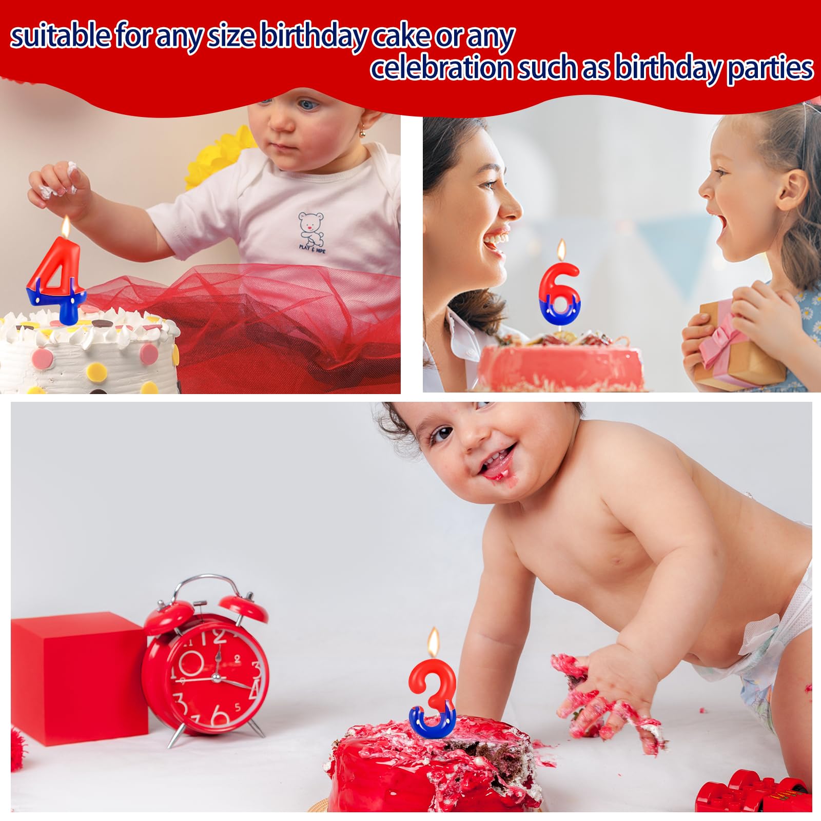 FUNCANDLE Red Blue 6th Birthday Candles Number 6 Candle Cake Topper,Hot Cartoon Game Characters Themed Happy 6th Birthday Cake Perfect Party Decorations for Boys Girls Kids Party Supplies