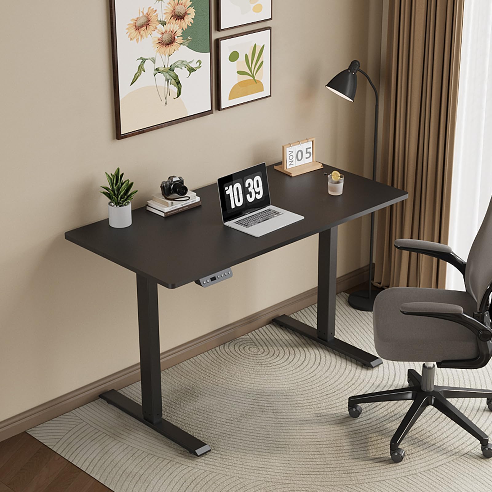 Win Up Time Electric Standing Desk Whole Piece Desktop Height Adjustable Desk- Standing Computer Desk, Sit Stand Desk Frame & Top, Electric Stand Up Desk on Wheels