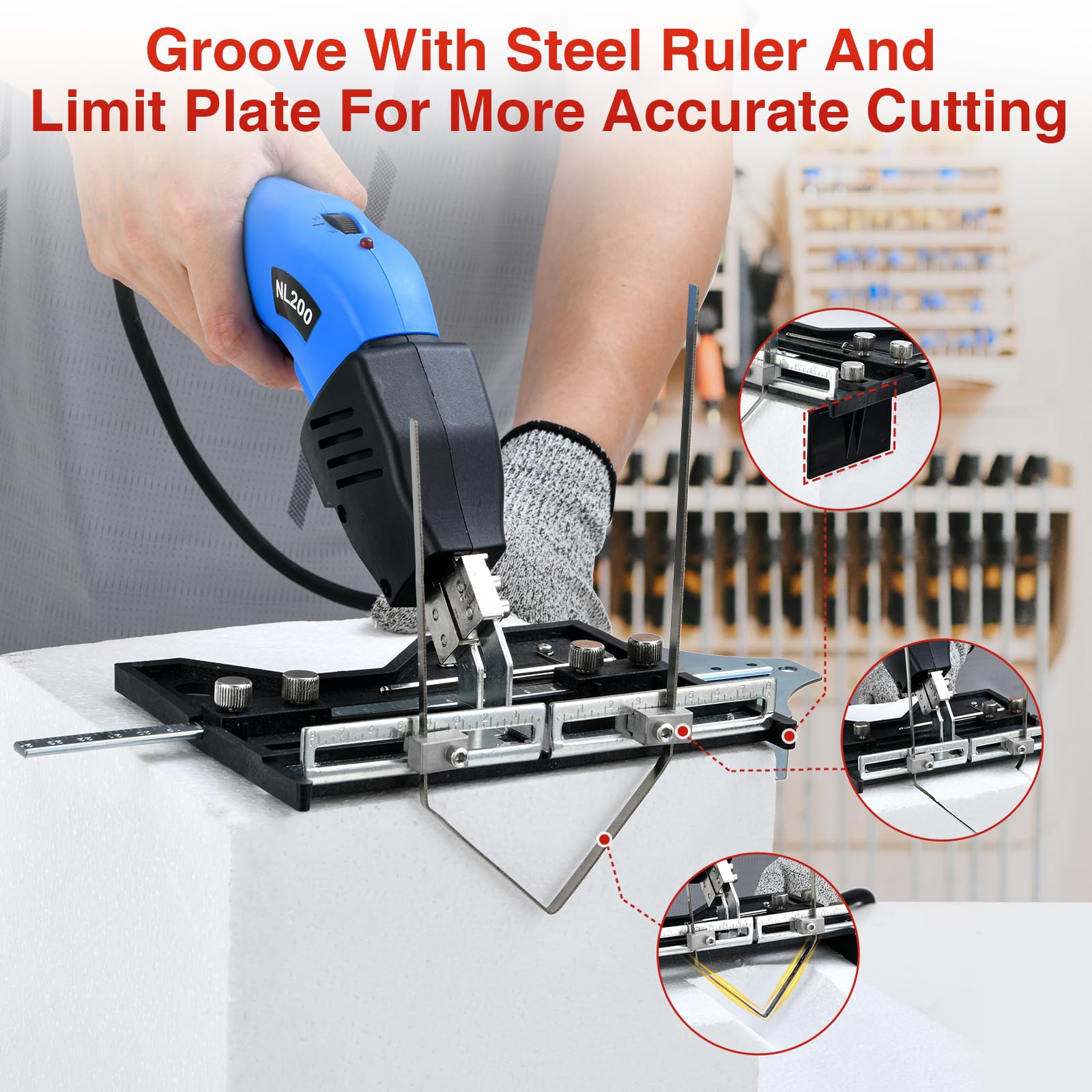 NLBFOU Electric Hot Knife Kit for Grooving/Sculpting/Cutting (5 Blades) Air Cooled 200W 110-120V Pro Slotter Foam Cutting Tool Styrofoam Cutter for XPS, EPP, EPS, EVA, EPE, KT Board, Sponge