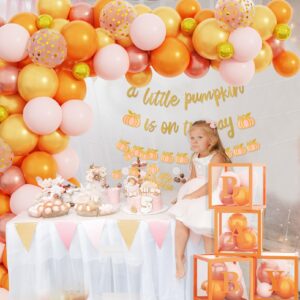 Little Pumpkin Baby Shower Balloon Boxes Decorations, Fall Orange Balloon Garland A Little Pumpkin is On The Way Banner for Autumn Thanksgiving 1st Birthday Girl Gender Reveal Welcome Party Supplies