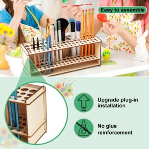 SBYURE Wooden Paint Brush Holder Artist Brush Holder 67 Hole Paintbrush Holder Organizer Wood Paint Brush Rack for Pens Pencils and Art Tools