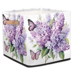 tulimet purple hydrangea butterfly 13 in cube storage bin fabric storage cubes organizer with handles, foldable decorative cube basket for organizing, clothes, closet, shelves