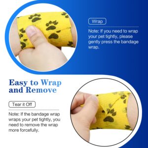 FGBNM Vet Wraps, 1"/2"/3" Self Adhesive Bandage Wraps, Non-Woven Pet Wraps for Dogs Pet Animals & Ankle Sprains & Swelling (2", 6pcs, Paw Prints A)