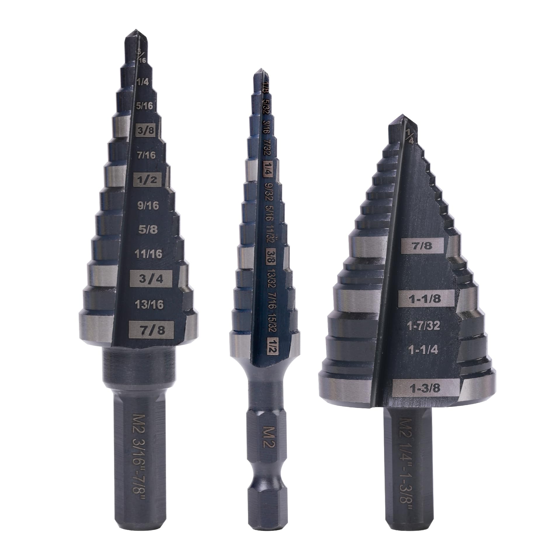 Jerax tools 1/2", 7/8" & 1-3/8" Step Drill Bit Set, Straight Grooved Double Fluted M2 High Speed Steel Drill bits for Hole Drilling in Stainless Steel, Copper, Aluminum, Wood,Plastic