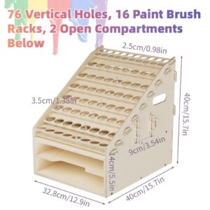 YAGEANNL Wooden Paint Organizer, Paint Rack Organizer with 76 Holes of 2 Sizes and 16 Brush Holders, 2 Cabinets Suitable for Citadel Paints, Craft Paint Storage Organizer for Miniature Paint Set