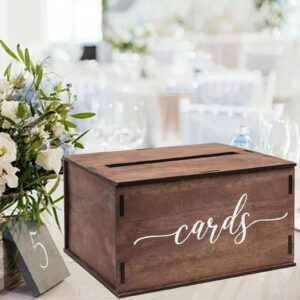 Wooden Wedding Card Box with Slot and Lid, 11.5 x 10.5 x 6.5 Inch Gift Card Box Farmhouse Wedding Decoration for Reception Card Box for Wedding Birthday Bridal Shower Baby Shower Graduation Party