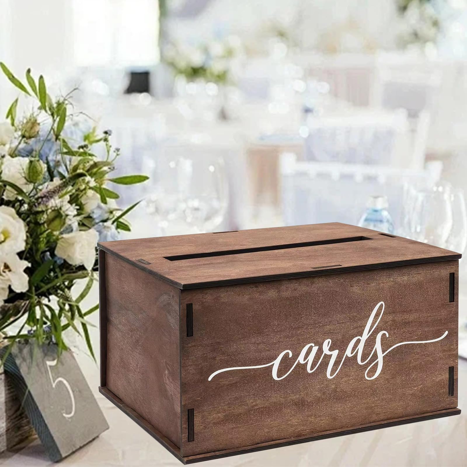 Wooden Wedding Card Box with Slot and Lid, 11.5 x 10.5 x 6.5 Inch Gift Card Box Farmhouse Wedding Decoration for Reception Card Box for Wedding Birthday Bridal Shower Baby Shower Graduation Party