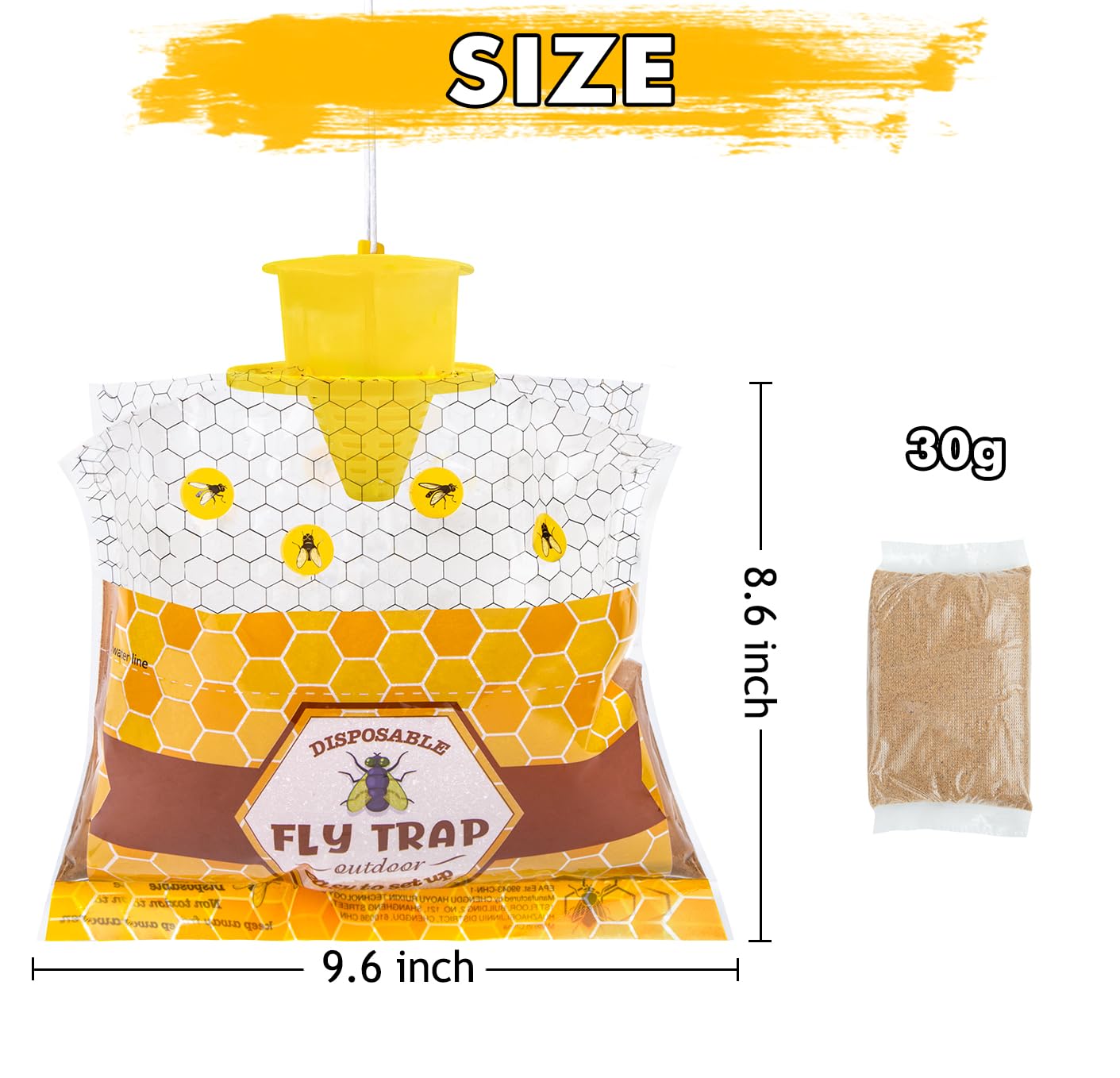 Fly Traps Outdoor Fly Trap Hanging, 6 Natural Pre-Baited Fly Bags Outdoor Disposable, Fly Hunter Catchers Control Killer Repellent Outdoors, Stable Horse Farm Barn Ranch Fly Trap for Mosquito Bug