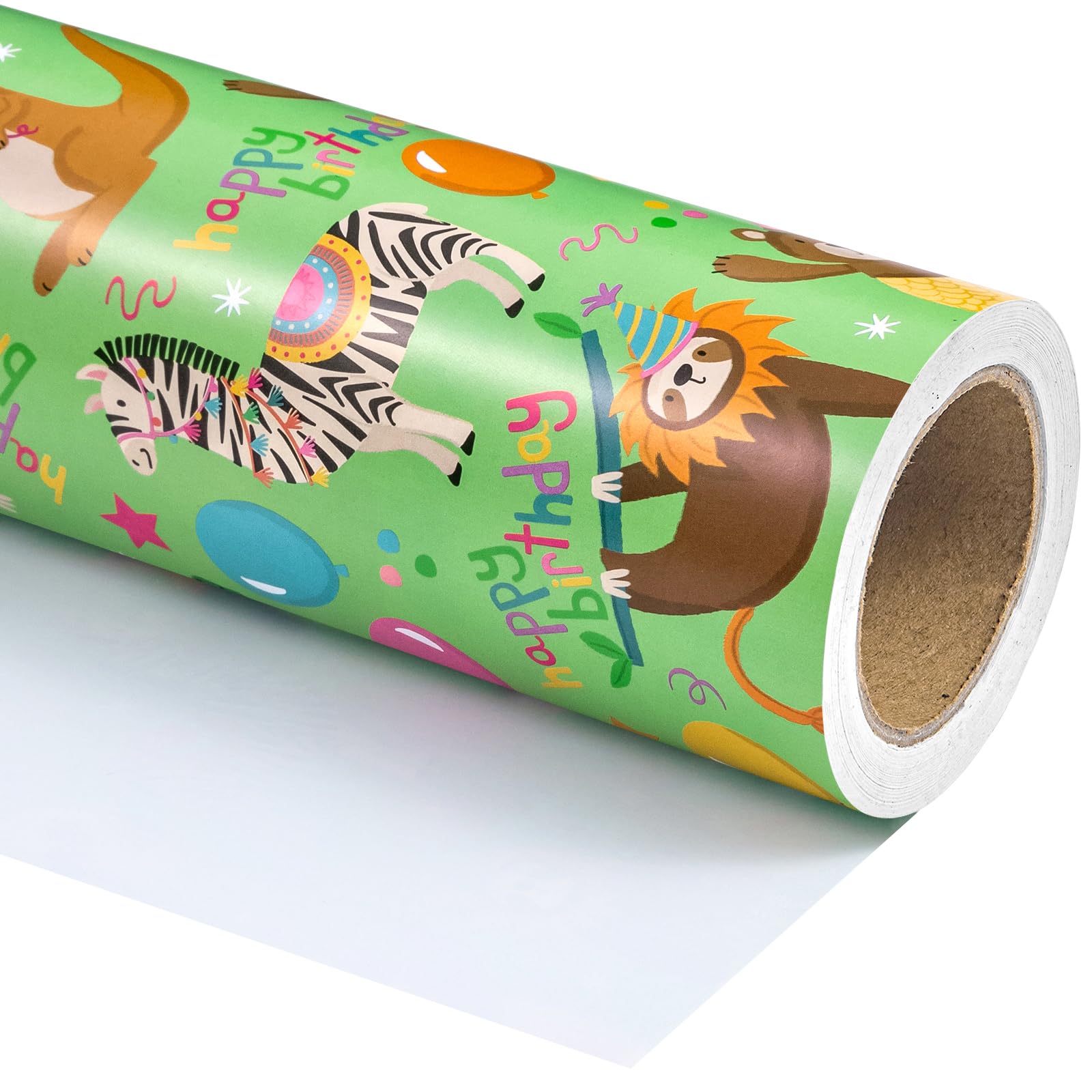 WRAPAHOLIC Animal Kids Birthday Wrapping Paper Roll - Mini Roll - 17 Inch x 33 Feet - Baby Animal Birthday Design, Perfect for Birthday, Party, Holiday