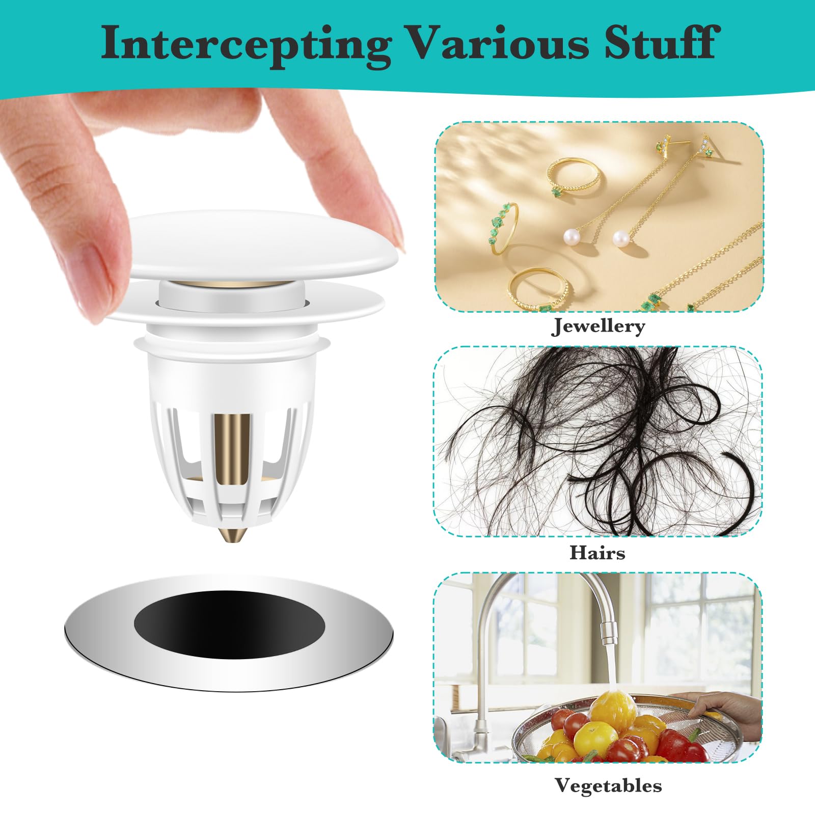 Sink Drain Strainer, ZMyHeart Drain Hair Catcher, Bathroom Universal Basin Sink Drain Stopper, Anti-Clogging, Bathtub Sink Stopper for 1.04~1.97 inch Drain Hole (Satellite Type)