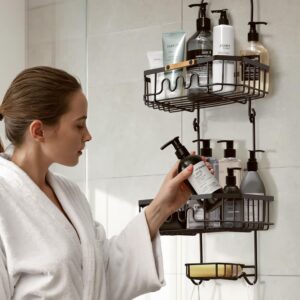 Gronda Shower Caddy Hanging Over Shower Head, Rustproof Anti-Slip Anti-Swing Black Shower Head Caddy Hanging for Inside Shower with Hooks and Adhesives