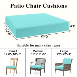 Topotdor Patio Chair Cushions Set of 2,Waterproof Outdoor Chair Cushions with Fade Resistant Removable Cover with Adjustable Straps for Patio Furniture Garden Sofa Couch,19"x19"x3" Teal